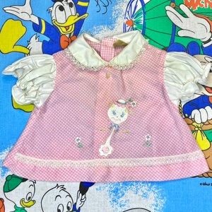Vintage 70s pink & white gingham spoon kids dress 🥄